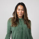 Washed Baby Waffle Oversized Knit Shirt for Women in Green