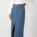 Washed Denim Midi Skirt for Women