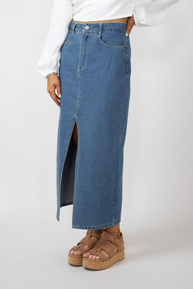 Washed Denim Midi Skirt for Women