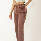 Washed Marine Straight Wide Jeans for Women in Rust