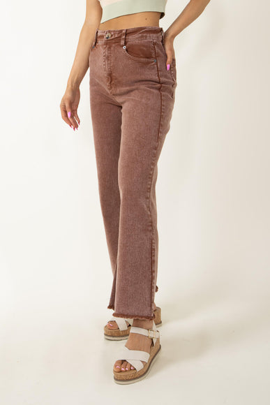 Washed Marine Straight Wide Jeans for Women in Rust