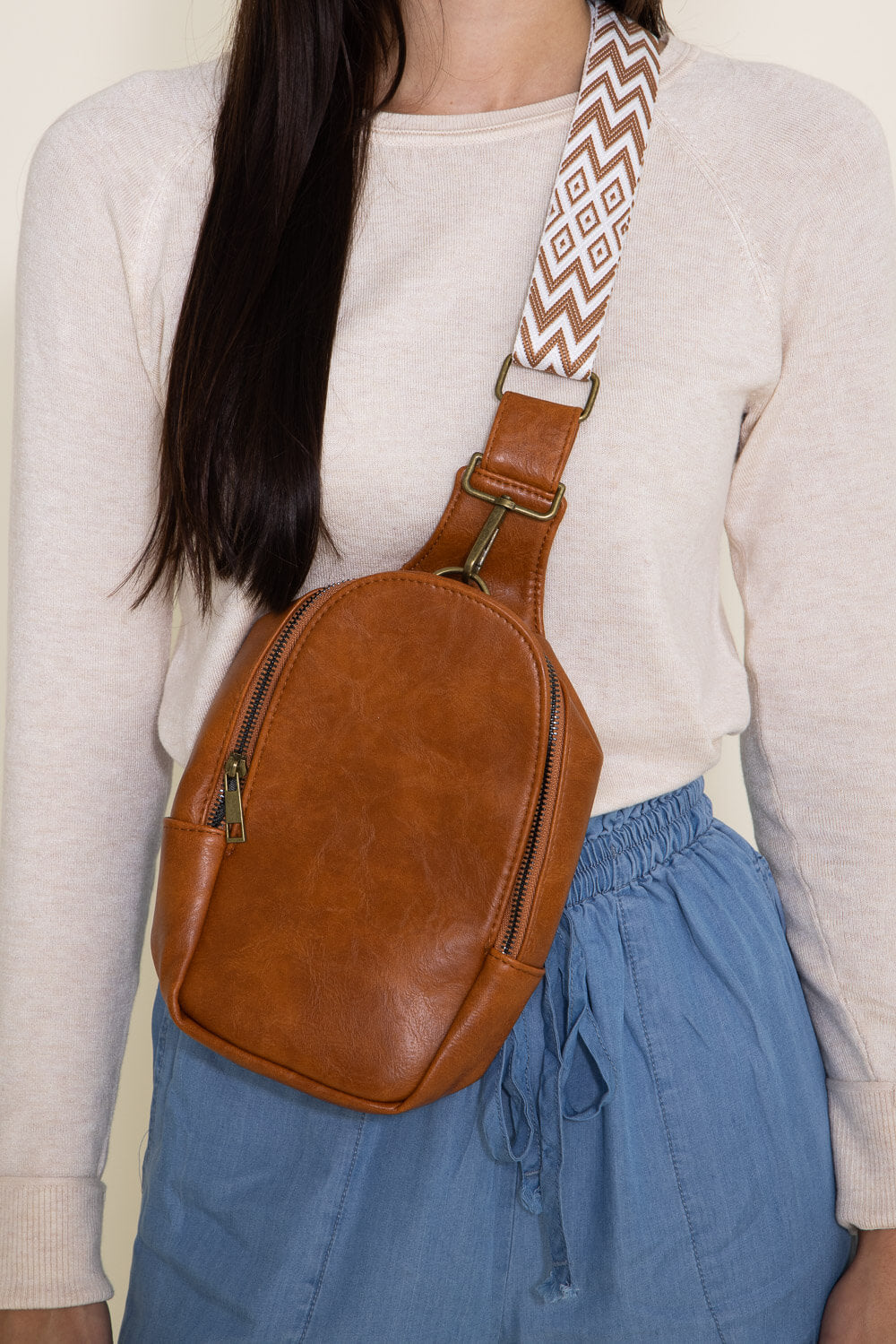 Brown Crossbody Bag With Wide Strap