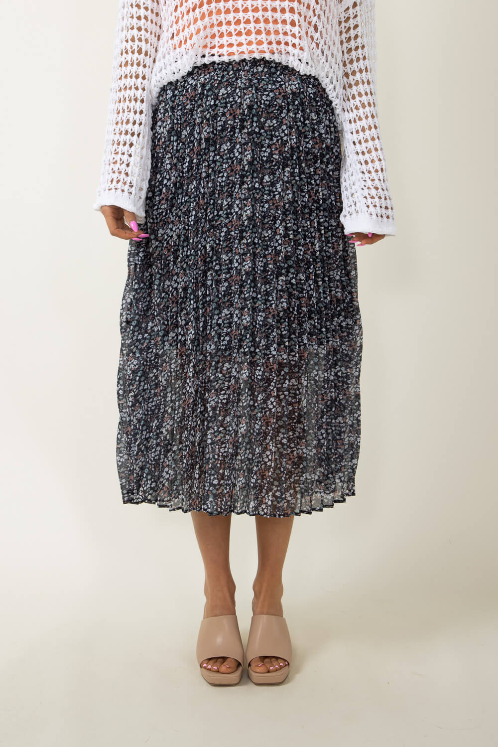 Wishlist Floral Pleated Midi Skirt for Women in Black | WL22-6585 