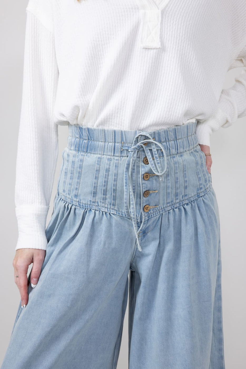 Yoke Pintuck Wide Leg Denim Pants for Women | MAP2991-DENIM – Glik's