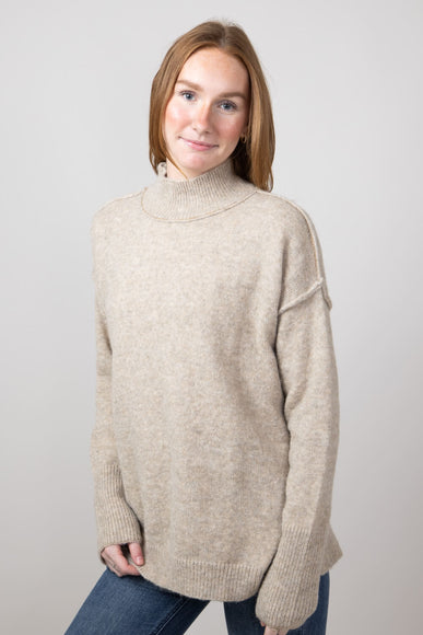 La Miel Mock Neck Sweater for Women in Taupe