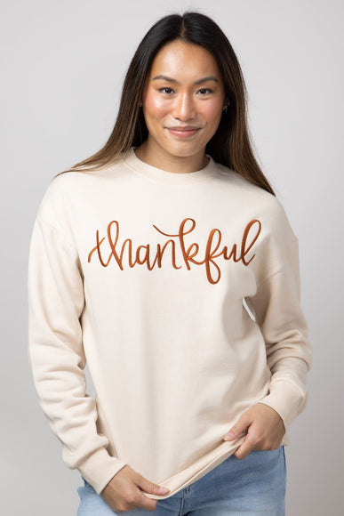 1897 Active Thankful Graphic Fleece Sweatshirt for Women in Cream