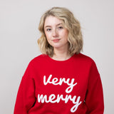 1897 Active Very Merry Patch Embroidered Fleece Sweatshirt for Women in Red