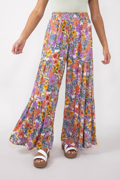 Tiered Floral Beach Pant for Women in White Multi