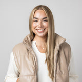 Cropped Faux Leather Puffer Vest for Women in Taupe