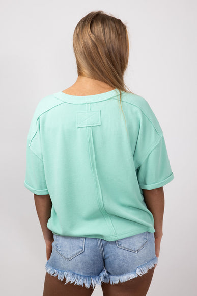 Blu Pepper Crewneck Ribbed Knit Shirt for Women in Mint