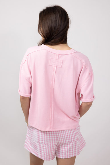 Blu Pepper Crewneck Ribbed Knit Shirt for Women in Rose