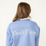 Bailey Rose Don’t’ Know Don’t Care Fleece Quarter Zip Sweatshirt for Women in Moody Sky