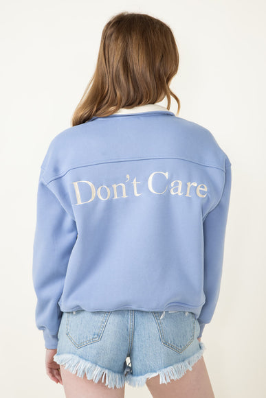 Bailey Rose Don’t’ Know Don’t Care Fleece Quarter Zip Sweatshirt for Women in Moody Sky