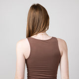 Basic Slim High Neck Stretch Basic Tank Top for Women in Milk Chocolate Brown