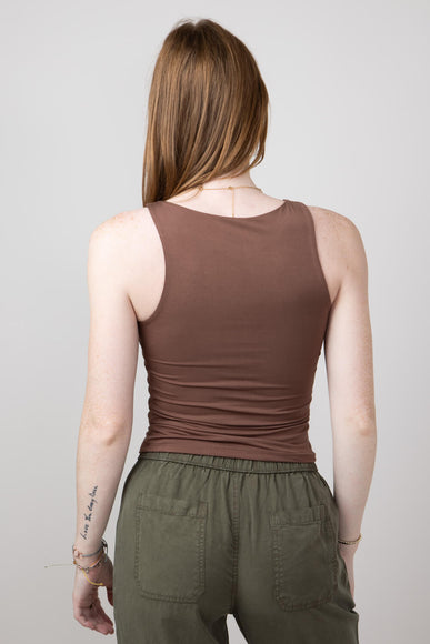 Basic Slim High Neck Stretch Basic Tank Top for Women in Milk Chocolate Brown