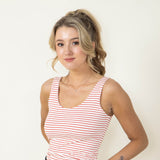 Basic Striped Scoop Neck Tank Top for Women in Red