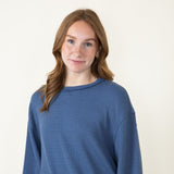 Blu Pepper Crewneck Ribbed Knit Shirt for Women in Denim