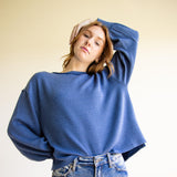 Blu Pepper Crewneck Ribbed Knit Shirt for Women in Denim