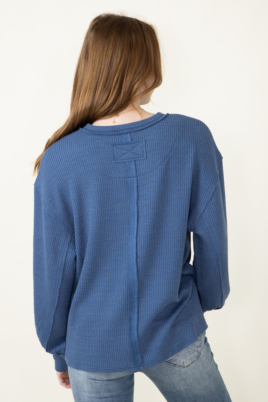 Blu Pepper Crewneck Ribbed Knit Shirt for Women in Denim | B2FT1043-DE –  Glik's