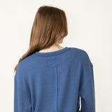 Blu Pepper Crewneck Ribbed Knit Shirt for Women in Denim