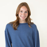 Blu Pepper Crewneck Ribbed Knit Shirt for Women in Denim