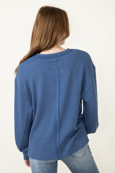 Blu Pepper Crewneck Ribbed Knit Shirt for Women in Denim