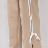 Bow Tie Track Pants for Women in Taupe White