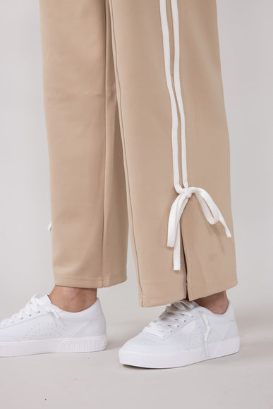 Bow Tie Track Pants for Women in Taupe White