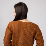 Button Front Cable Knit Cropped Cardigan for Women in Cinnamon