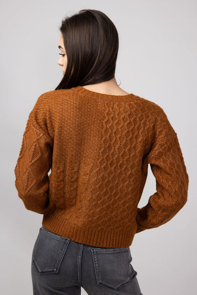 Button Front Cable Knit Cropped Cardigan for Women in Cinnamon