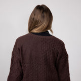 Button Front Cable Knit Cropped Cardigan for Women in Rich Coco