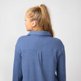 C & C California Luxe Waffle Button Up Shirt for Women in Indigo