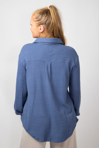 C & C California Luxe Waffle Button Up Shirt for Women in Indigo