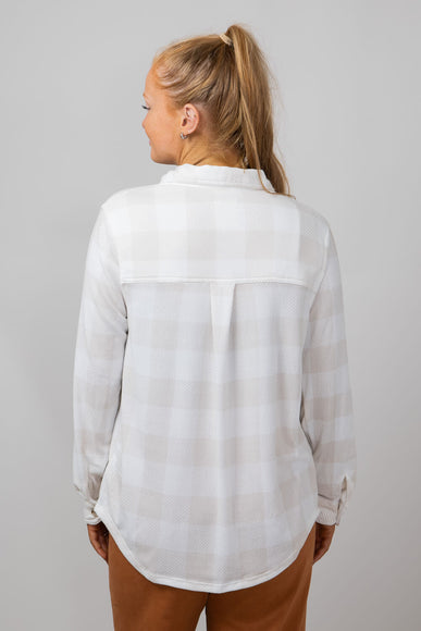 C & C California Marina Luxe Button Up Shirt for Women in Moonbeam Buffalo