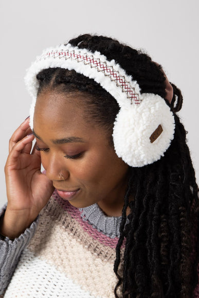 C.C. Sherpa Embroidery Earmuffs for Women in Ivory