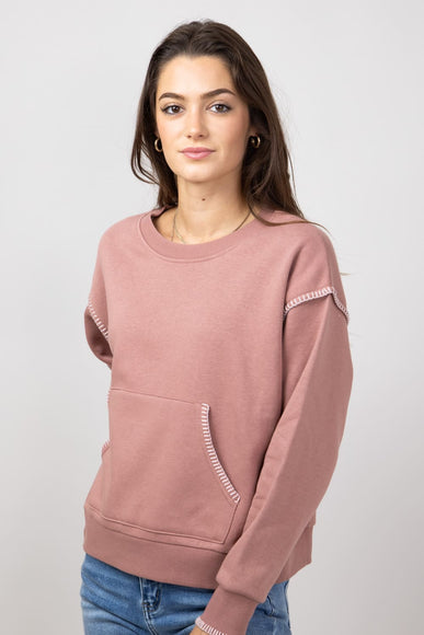 C&C California Sutton Stitch Fleece Crewneck for Women in Burlwood