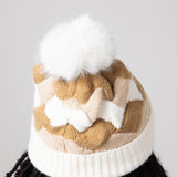 C.C. Chunky Weaved Pom-Pom Beanie for Women in Beige