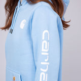 Carhartt Logo Sleeve Midweight Hoodie for Women in Sky Blue