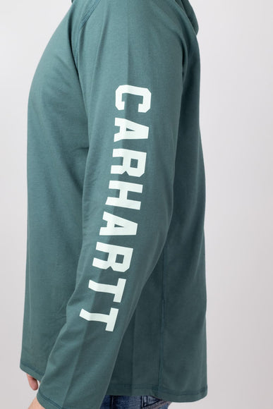 Carhartt Force Relaxed Fit Midweight Long Sleeve Logo Hooded T-Shirt for Men in Frosted Balsam