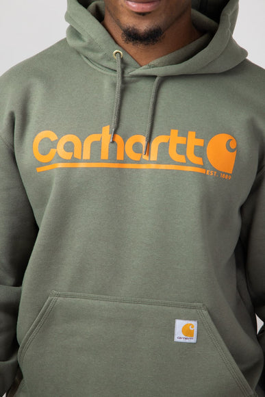 Carhartt Rain Defender Loose Fit Midweight Logo Graphic Sweatshirt for Men in Dusty Olive