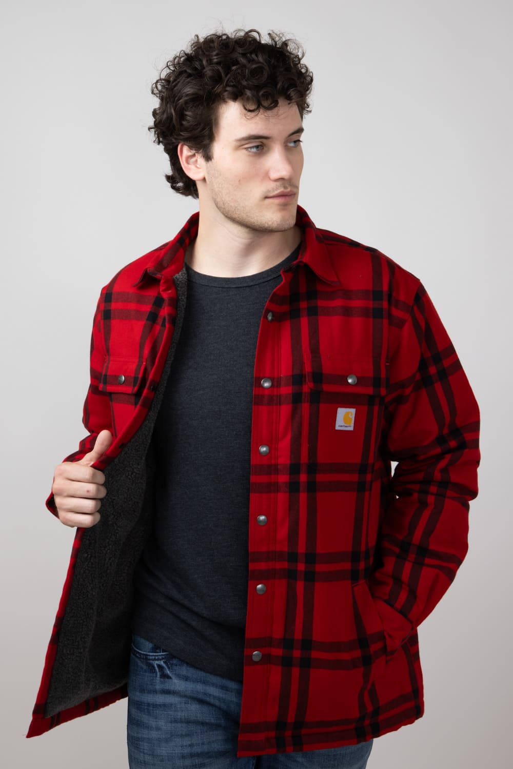 Red and black plaid sherpa jacket online