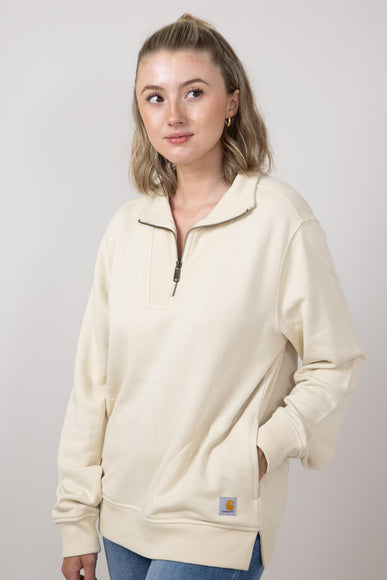 Carhartt Relaxed Fit Tencel Half Zip Sweatshirt for Women in Oat Milk