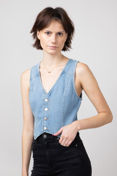 Denim V-Neck Button Down Vest for Women