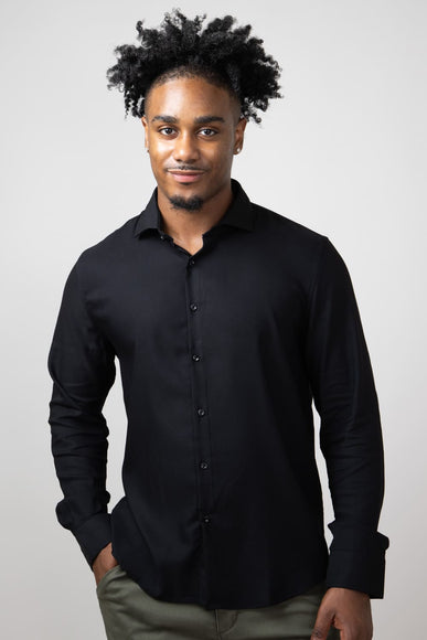 Denim & Flower Stretch Solid Shirt for Men in Black