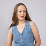 Denim V-Neck Button Up Vest for Women