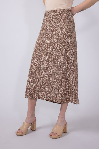 Ditsy Floral Midi Skirt for Women in Mocha