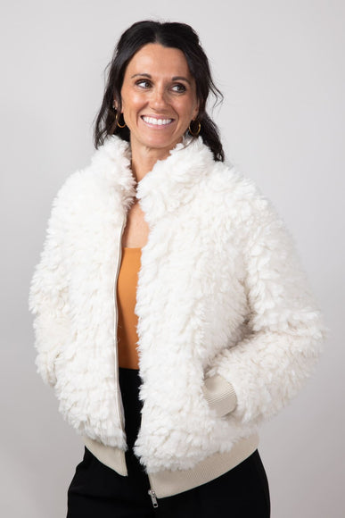 Elan Sherpa Bomber Jacket for Women in Vanilla