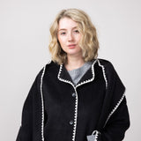 Elan Blanket Stitch Jacket with Detachable Scarf for Women in Black