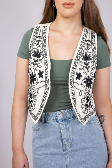 Embroidered Vest for Women in Cream