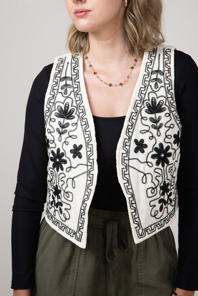 Embroidered Vest for Women in Cream